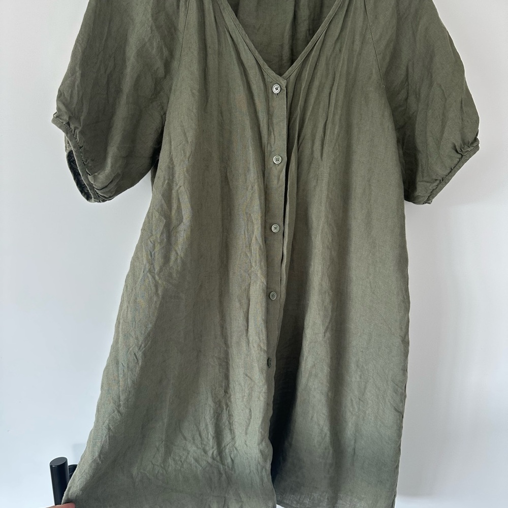 Wilfred Olive Green Button-Front Linen Dress